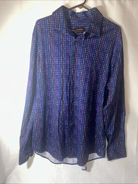 Bugatchi Uomo Cotton Tech 8-Way Stretch Shirt Men’s XL Blue Multicolor